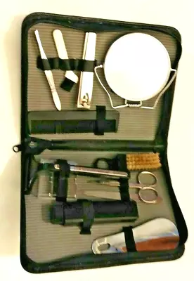 Vintage Manicure Pedicure Set Grooming Black Leather Case With Mirror 12 Tools  • $14.99