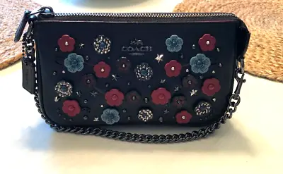 RARE Coach Wristlet 59772 Floral Tea Rose Snakeskin Detail Black/Multi • $119.99