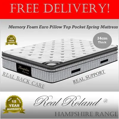 $570 • Buy Real Roland Memory Foam Pocket Spring Mattress King Queen Double Single 34cm