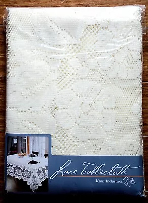 NWT Vintage KANE INDUSTRIES Round Lace Tablecloth 63  In Diam. Roses Beige  #05 • $22.50