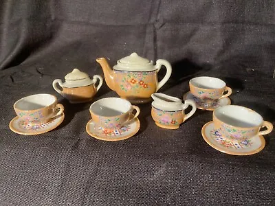 Vintage MINI CERAMIC TEA FULL SET Toy Teapot Cream Sugar Made In Japan 13 Pcs • $15.75