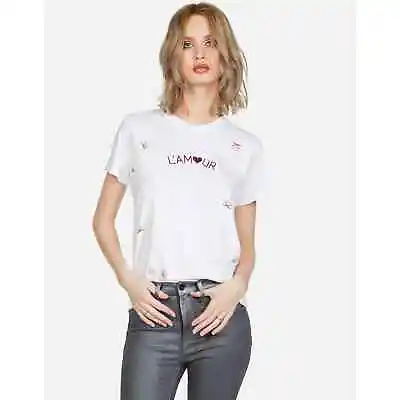 $24 • Buy Lauren Moshi L'Amour Vintage Tee T-Shirt Heart Embroidered Cotton Women's XS
