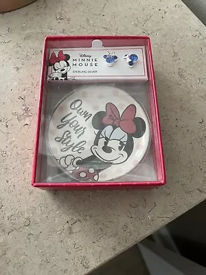 $100 Disney Minnie Mouse Crystal Stud Earrings Sterling Trinket Dish Pink    C1 • $5