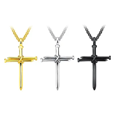 Men Christ Jesus Nail Rope Cross Crucifix Necklace Christian Prayer Jewelry Gift • $11.99
