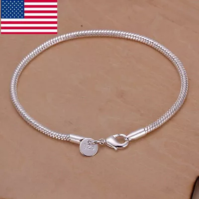 925 Silver Bracelet 3mm Snake Chain Men Women Fashion Jewelry Gift Wholesale US • $1.46