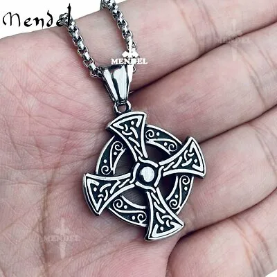 MENDEL Mens Womens Stainless Steel Celtic Cross Knot Pendant Necklace Chain Set • $11.99