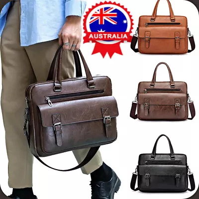 Mens Leather Bag Business Travel Office Messenger Crossbody Computer Handbag • $13.56