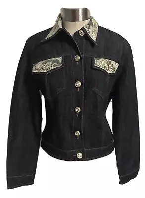 $23.99 • Buy V Cristina Women's Blue Denim Jacket Size M Lace Net Trim Embellished Pockets