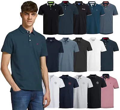 Mens Polo T-Shirt Jack Jones Short Sleeve Smart Plain Collared Shirt S M L XL 2X • £17.99