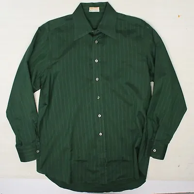 VTG Gucci Mens Shirt 16 / 41 Dark Green Riding Crop Woven Stripe Cotton Button  • $189.99