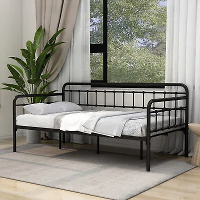 Twin Metal Daybed Frame With Headboard Premium Steel Slat Victorian Sofa Bed • $151.37