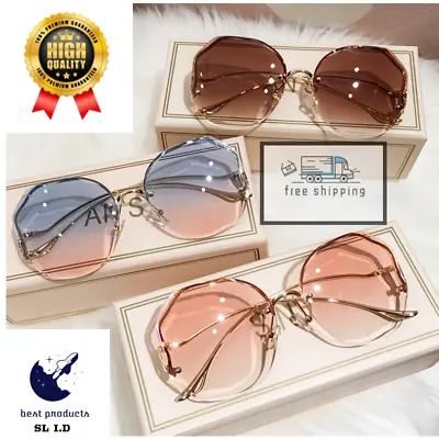 $11.29 • Buy LuxuryRound Gradient Women Metal Curved Temples Eyewear Ocean Rimless SunGlasses