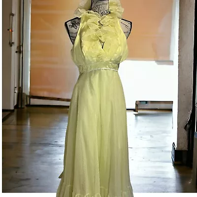 Vintage 1970’s Yellow Dot Halter Mike Benet Prom Dress  Sz. 4 • $59.99