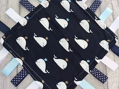 Taggy Blanket 8  Whales Pet Blanket Baby Gift Baby Accessories Clothes Tag • £5.95