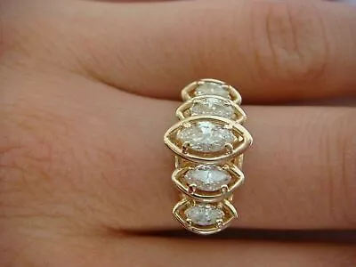 5 Stone Marquise Cut Lab-Created Diamonds 14K Yellow Gold Over Ring Band 2Ct • $79.20