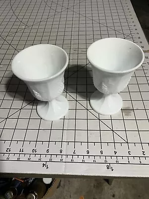 Lot Of 2 White Milk Glass Footed Bowl Goblet Sundae B273 • $16.43