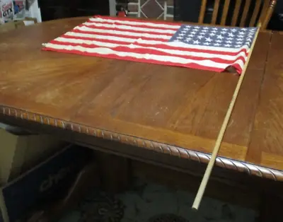 Large Vintage US American Flag 48 Stars 22  X 34  40  Wood Staff • $18.74