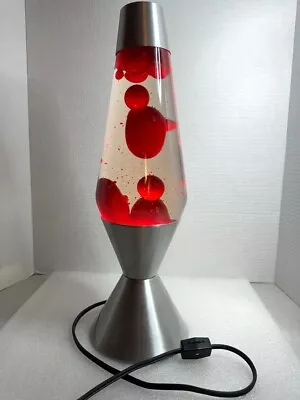 Vintage 16.5  Lava Lamp Red Lava Wax With Motion & Glitter Silver Base / Top • $125.99