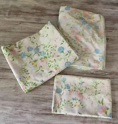 Vintage JC Penney Full Double Sheet Set Flat + Fitted + Case Retro Floral 3pc • $19.50