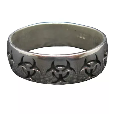 Genuine Sterling Silver Ring 7mm Wide Band Biohazard Solid Hallmarked 925 • £21