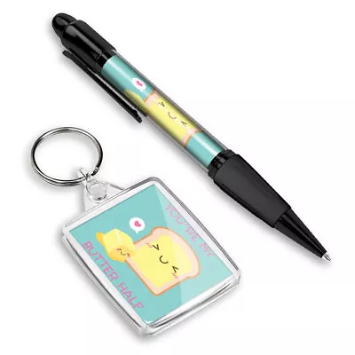 1 Pen & 1 Rectangle Keyring Butter Half Love Heart Bread Cute #58742 • £5.99