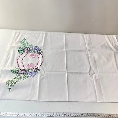 Pillowcase Standard Multi Colored Floral Peony Wreath Embroidery  977-22 • $4