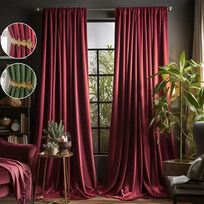 Blackout Crushed Velvet Curtains Living Bedroom Ready Made Lined Pair Curtains • £21.23