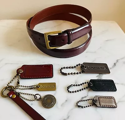 7 PCS COACH Burgundy L Leather Metal Belt 36 Purse Tags Accent Silver Bronze LOT • $38.49