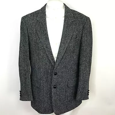 Harris Tweed XL LG 43 100% Scottish Wool Sport Coat Jacket Herringbone Gray Blue • $72.25