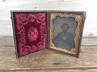 Antique Quarter Plate Man Daguerreotype Union Case Velvet Lined Late 1850's+ • $124.99