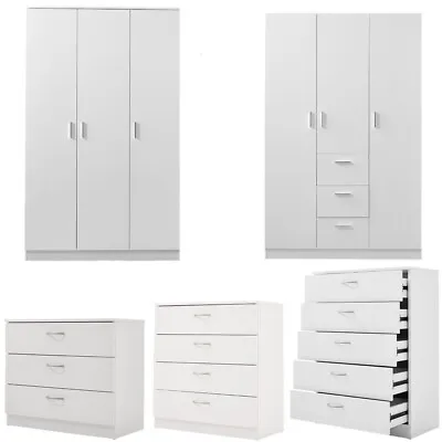 Matt White Bedroom Furniture 3 Door Wardrobe Chest Bedside Table 3/4/5 Drawer ; • £79.89