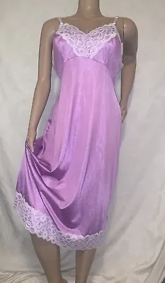 42 44” XL Vintage Purple Silky Nylon Full Dress Slip Chantilly Lace • $49.99