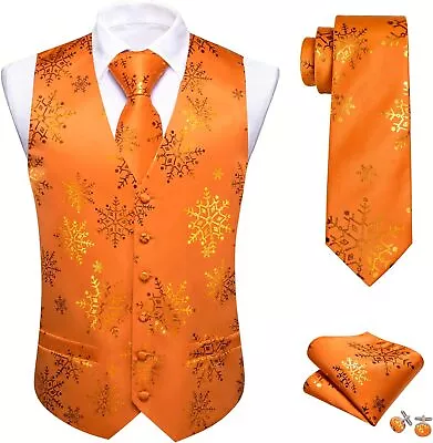 Barry.Wang Mens Red/Green Christmas Suit Vest Holiday Xmas Waistcoat Tie Set Par • $86.98