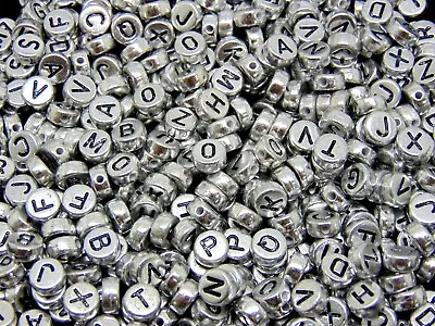 500 Pcs - 7mm Silver Acrylic Coloured Alphabet Round Letter Beads Jewellery F336 • £5.99