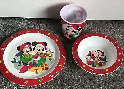 Christmas Mickey Minnie Kids Toddlers 3 Pc Dinner Breakfast Set Plate Bowl Cup D • £6.50