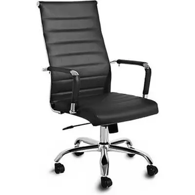 Ergonomic Black Ribbed PU Leather High Back Executive Computer Desk Office Task • $69.99