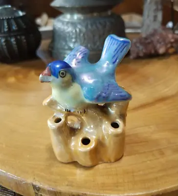 Vintage Japan Ceramic Lusterware Blue Bird Flower Frog Figurine. READ • $14.99