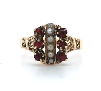 Victorian 14k Yellow Gold Garnet Ring With Seed Pearls Jewelry (#J5815) • $455