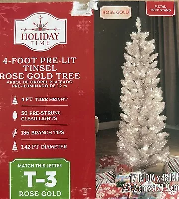 Holiday Time 4-Foot Pre-Lit Rose Gold Tinsel Christmas Tree W/Stand • $35