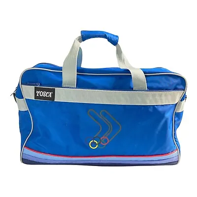 TOSCA Nylon Sports Weekender Travel Yoga Bag Olympic Logo Boomerangs Front Blue • £21.75