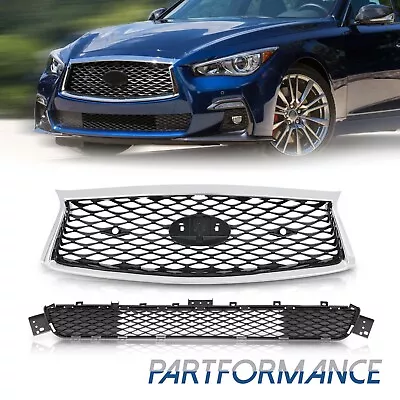 For 2018-2022 Infiniti Q50 Sport Front Bumper Chrome Upper & Lower Grille Grill • $97.99