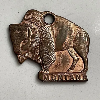 Vintage Copper Buffalo Bison Key Fob Tag Montana Souvenir Vacation Land • $18.41