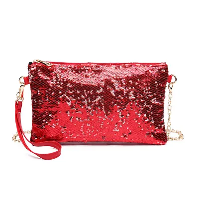 Ladies Chain Evening Purse Handbag Sequins Shoulder Bag Clutch Cross Body Bags • £6.59