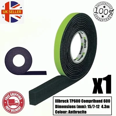 Illbruck Compriband  TP600 Foam Tape Insulation 15/7-12mm Anthracite 4.3m Roll • £8.95