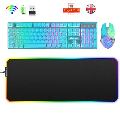 £34.10 • Buy Wireless Gaming Keyboard Mouse And RGB Mat Set Rainbow Backlit For PC Laptop Mac