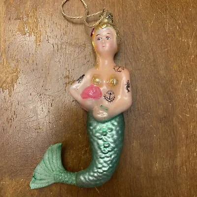 Glass Mermaid Ornament Tattoos 6” Sea Shore Nautical • $17.99