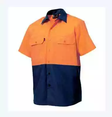 King Gee Mens Short Sleeve Work Shirt Size Small Colour Orange Navy • $14.99