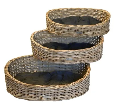 £75 • Buy Grey Wicker Rattan Pet Bed Basket Cat Kitten Dog Puppy Sleep Nest Oval Snug