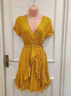 £9.99 • Buy Beautiful 50s Womens S Yellow Polka Dot Summer Tea Dress Pin Up Swing Rockabilly