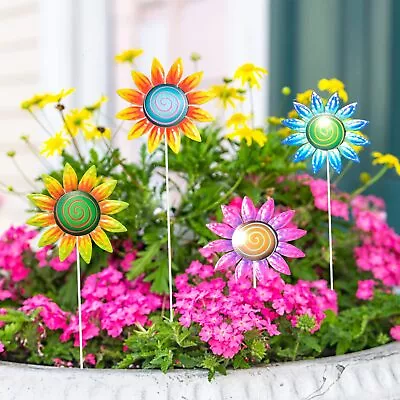 4 Pack Metal Flowers Garden Stakes For Outside Garden Yard Art Plant Pot Stic... • $21.27